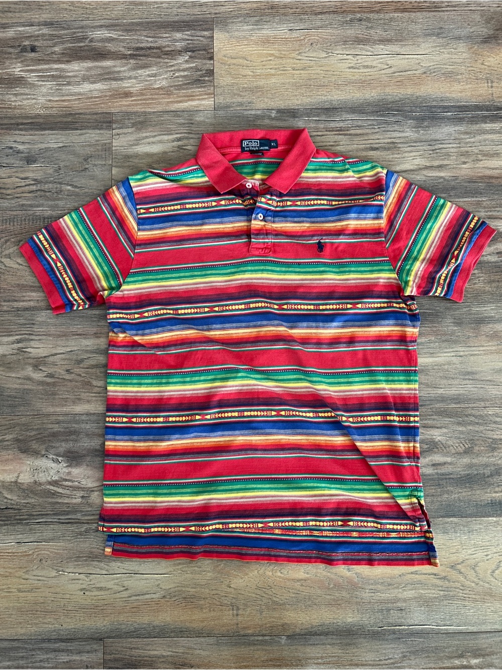 Vintage Polo Ralph Lauren 90s Bold Aztec Striped Print Polo Shirt XL